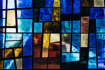 Stained glass window with abstract pattern