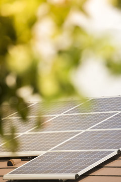 Solar roof panels on a house.