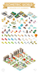 Set of Isometric High Quality City Element on White Background . City