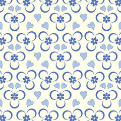 Seamless flowers and hearts pattern background