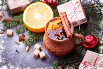 Mulled wine, winter hot drink