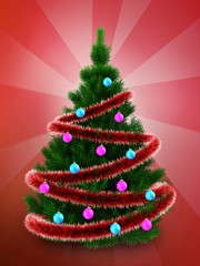 3d dark green Christmas tree over red
