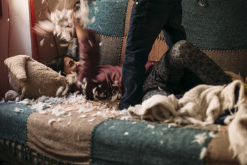 Big sister defending herself from her brother's revenge