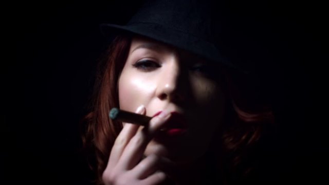 4k Gagster Style Woman Smoking Cigar