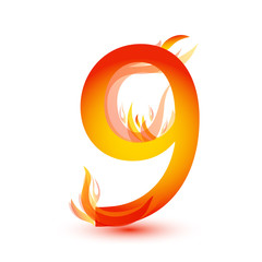 Number 9 in fire flame icon vector	 - 177338237