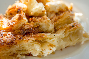 Balkan Breakfast Serving of Byrek me Gjizë (Cheese PIe with Feta & Flaky Filo Pastry)