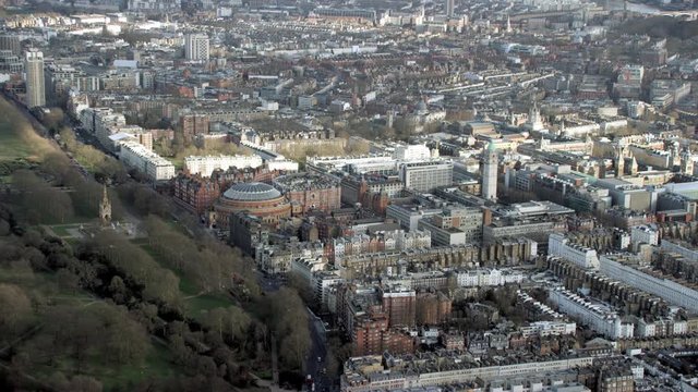  Aerial view of London concert venue the Royal Albert Hall & surrounding area. The Prince Albert memorial can be seen opposite.