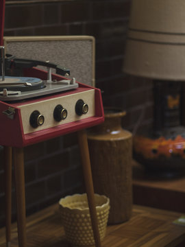 Vintage record player and vases