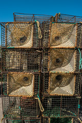 Traps for catching octopus and fish in the sea, close-up.