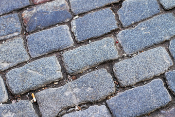 Rectangular old cobblestone pavement