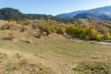 Amazing Autumn panorama near town of Dospat, Rhodope Mountains, Bulgaria