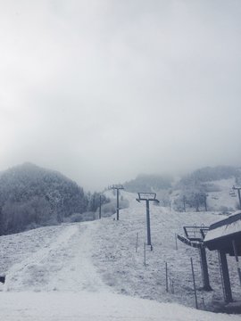 Snow falling on the ski mountain in Aspen, Colorado