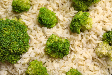 Brown rice with broccoli, closeup