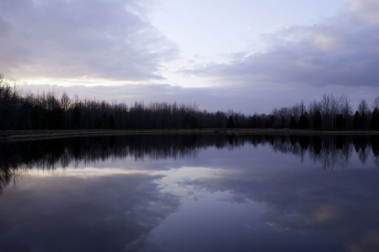 time exposure last light of the day post sunset Lake Linda mirror reflection