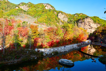 The colorful mountains and lake