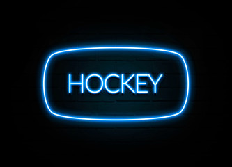 Hockey  - colorful Neon Sign on brickwall