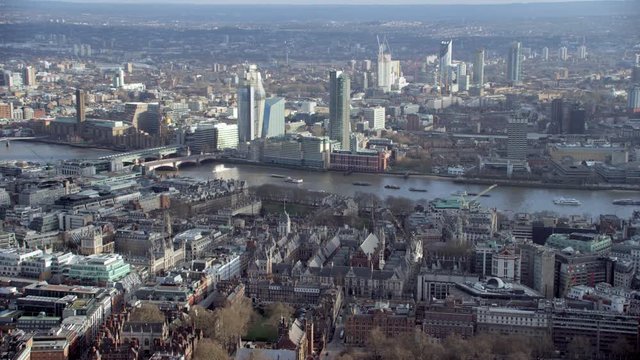  Aerial view above London's Royal Courts of Justice & surrounding area
