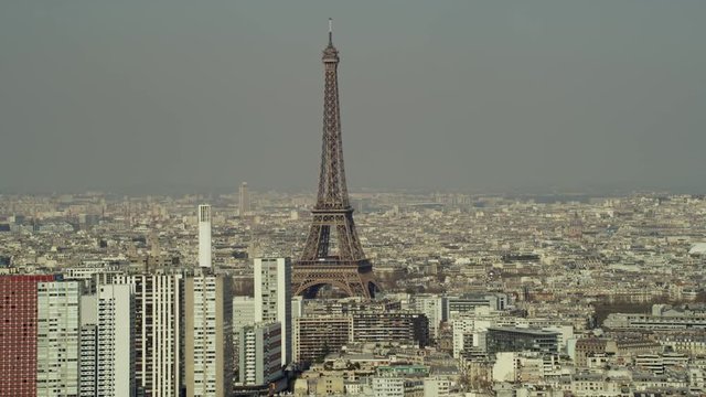 Panoramic aerial view Paris city skyline with the Eiffel Tower and river Seine