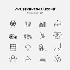 Amusement park line icons flat design