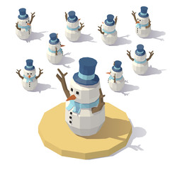 Low poly Christmas snowman