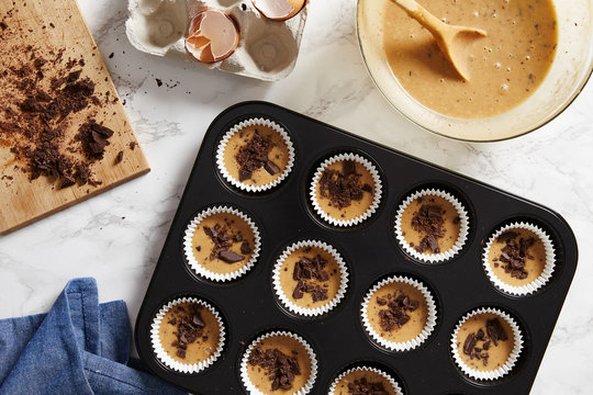 Making chocolate chip muffins