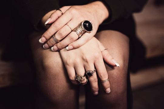 woman hands with rings