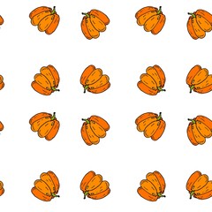 Seamless pattern with hand drawn doodle Autumn pumpkin Vector illustration. Thanksgiving Cartoon celebration element: colorful orange bittersweet pumpkin, traditional harvest vegetable holiday symbol.