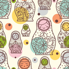 Matryoshka and polka dot. Cute babushka.Seamless pattern can be used for wallpaper, pattern fills, web page background, surface textures.