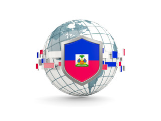 Obraz premium Globe and shield with flag of haiti isolated on white