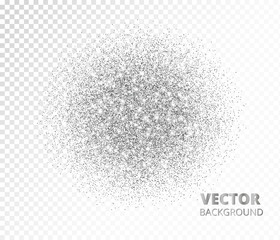 Sparkling circle, silver glitter explosion. Vector dust, diamonds, snow on transparent background. 