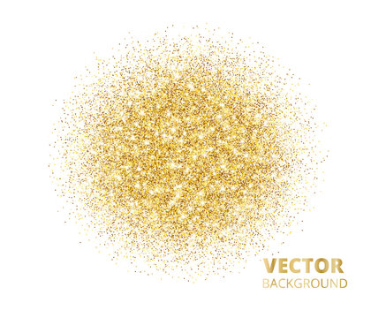 Sparkling background, golden glitter explosion. Vector dust on white.