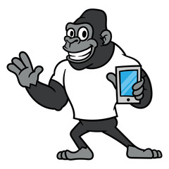Cartoon Gorilla Holding Smartphone
