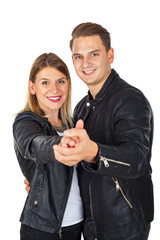 Stylish young couple on isolated