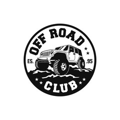 Off Road Car 4x4 Vehicle Event, Show, Festival, Club Extreme Extreme Forest Expedition Adventure Retro Vintage Classic Style Logo Template, Badge, Emblem, Sticker, Sign, Poster, Stamp, Label, Icon