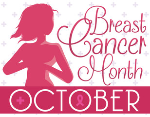 Beautiful Proud Woman Silhouette Celebrating Breast Cancer Month, Vector Illustration