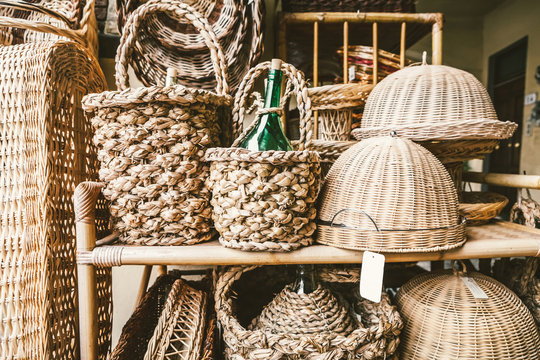 Wicker Baskets in a Traditional Marketplace