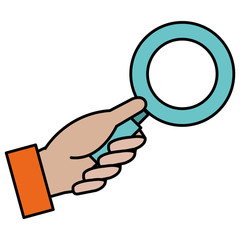 hand human with magnifying glass isolated icon