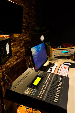 digital audio video recording, editing & broadcasting studio in modern loft style interior