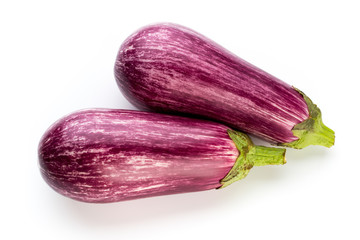 Fresh eggplants, aubergine on a white background.