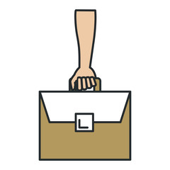 hand human with portfolio briefcase isolated icon