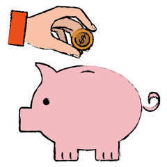 hand human with piggy savings isolated icon