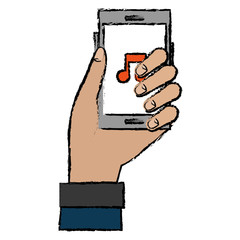 hand human using smartphone with music note