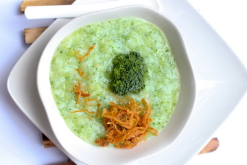 Baby food , Bowl with healthy baby food on table.