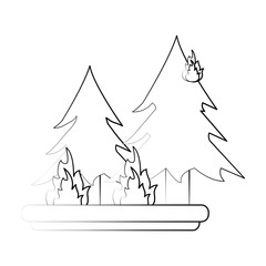 pine tree forest on fire icon image vector illustration design  black sketch line