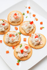 Tasty crackers with cream cheese,carrot.Healthy snacks, on dish