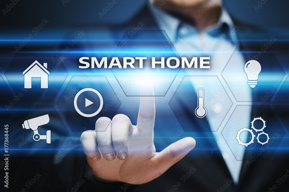 Poster smart home automation control system. innovation technology internet network concept