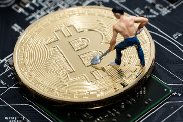 Fototapeta na wymiar close up of Bitcoin money mining on graphic card