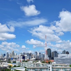 Cityscape and beautiful sky with white cloud in Bangkok city, Thailand.