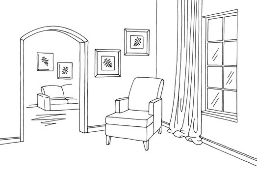 Corridor graphic room black white interior sketch illustration vector 