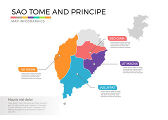 Sao Tome and Principe map infographics vector template with regions and pointer marks